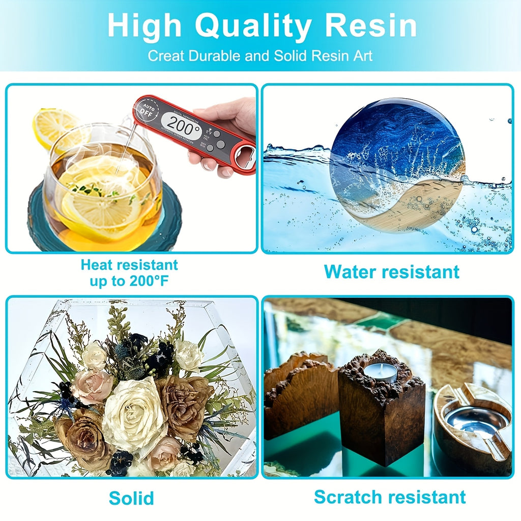 32盎司水晶透明环氧树脂套装——自流平低气味环氧树脂，高光泽不发黄，适用于DIY模具与铸造，制作台面、桌面、艺术工艺品、杯垫、皂模——简易混合系统（无需着色剂）