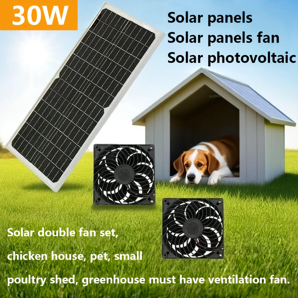 Solar Dual Fan Charging Panel - 30W Solar Kit, Energy-Saving Ventilation Fan Essential for Chicken Coop, Pet House, Small Poultry Shed and Greenhouse