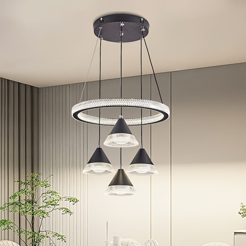 Modern LED Indoor Pendant Light with 4 Cone Pendant Decor, 3-Color Temperature Adjustable Color Temperature Lighting Fixture