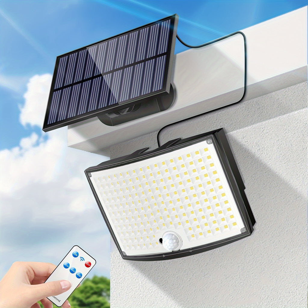 1/2 Pack Solar Outdoor Light, High Brightness Sensor Light with 168 LEDs, Garden Light with Remote Control, Street Light with 3 Lighting Modes, IP65, Security LED Floodlight with 16.5FT Cable, Suitable for Outdoor and Indoor Wall Light