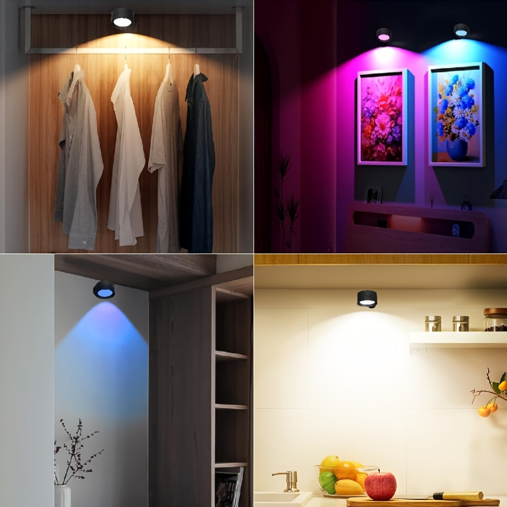 GVTCO Indoor Rechargeable LED Wall Light Multi-Color RGBW Wall Art Light, Portable Cordless LED Light, Dimmable with Remote Control Wall Light, 360° Rotation, USB Charging, 1200mAh, Wireless and Wall-Mounted