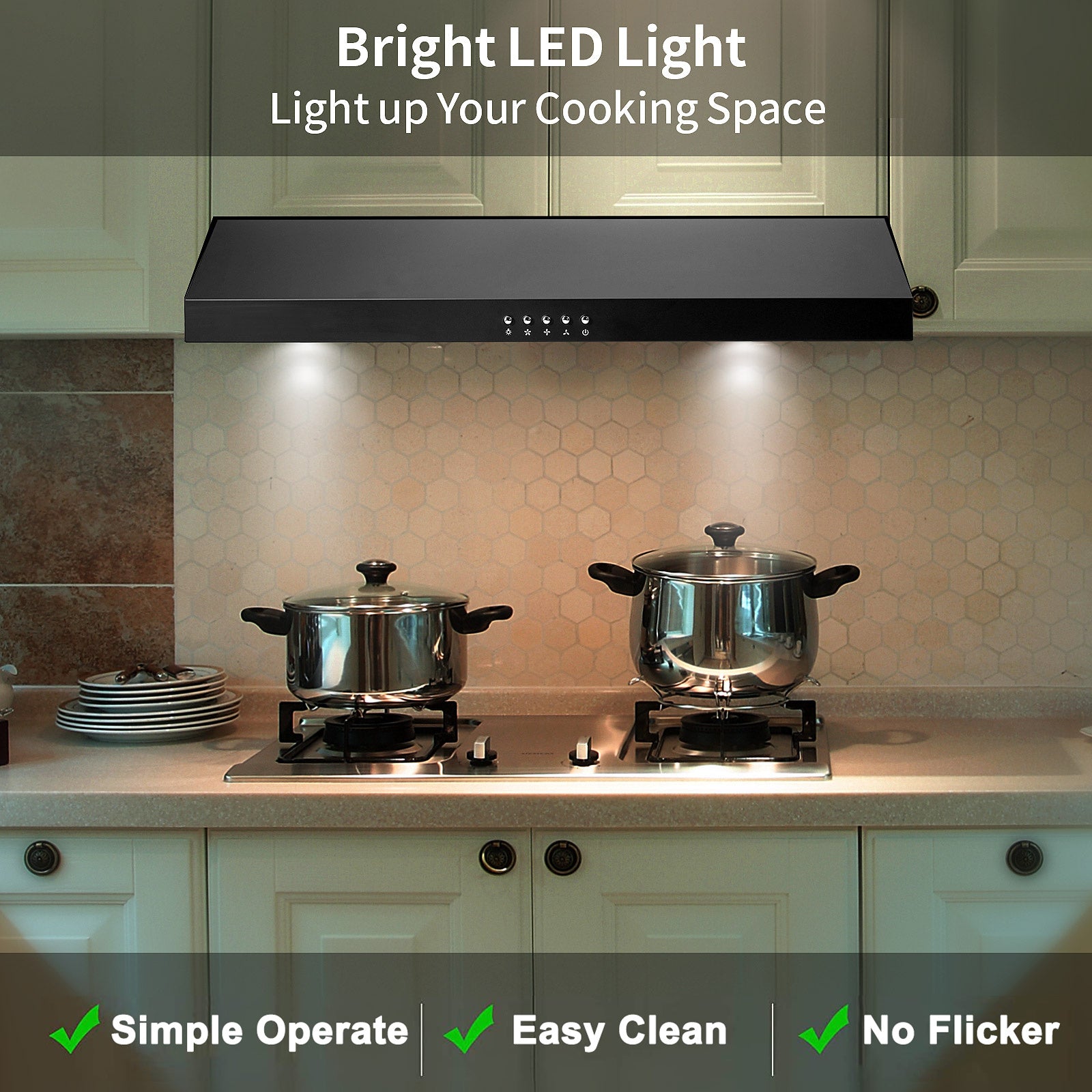 30-Inch Under Cabinet Range Hood with Three-Way Exhaust, Stainless Steel Construction with Baffle Filter, Designed for Kitchen Ventilation for Under-Cabinet Installation, Equipped with 3-Speed Exhaust Fan