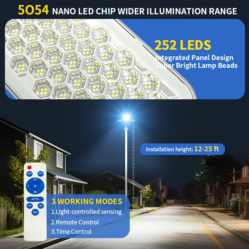 Solar Street Light - with Remote Control, 5000mAh Battery, 252 High-Brightness LED Beads, Outdoor Garden Sunroom, Porch and Courtyard Wall Light, Solar Street Light, High Power Illumination, Wall-Mounted Exterior Wall Light