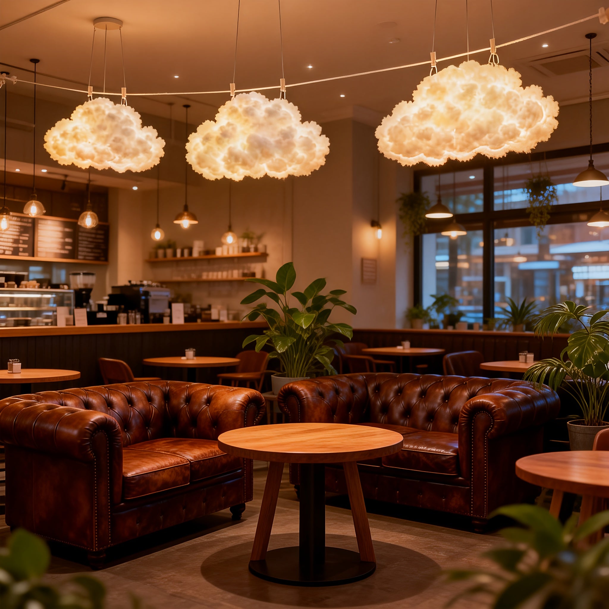 Cloud pendant light for cafes and restaurants — commercial decorative warm white ceiling light, creating a cozy atmosphere for coffee shops, lounge areas, and bistros