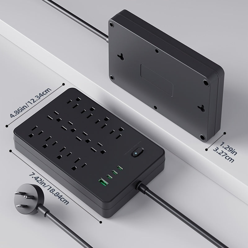 A 16-In-1 Power Adapter Featuring Multiple Functionalities, Including Overcurrent Protection, with 12 Outlets And 4 USB Ports (1A & 3C). It Has a Flexible Wire And Can Be Mounted on The Wall, Making It Ideal for Home, Office, Dormitory