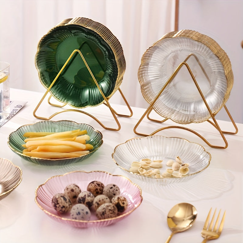 8-Piece Set Plastic Gold Rim Flower Plate, Trash Plate, Bone Plate, Fruit Plate, Dessert Plate, Cake Plate, Snack Plate, Breakfast Plate – Kitchen Supplies