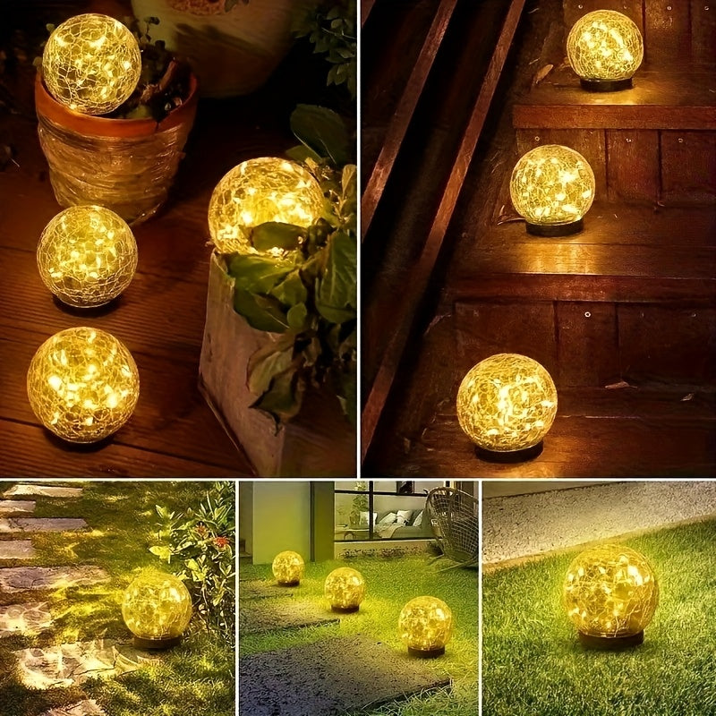 Halloween Solar LED Garden Globe Light, Cracked Glass Sphere LED Outdoor Decorative Light, Perfect for Halloween, Christmas, Easter, Patio, Lawn, Garden Lighting | Elegant Globe Light