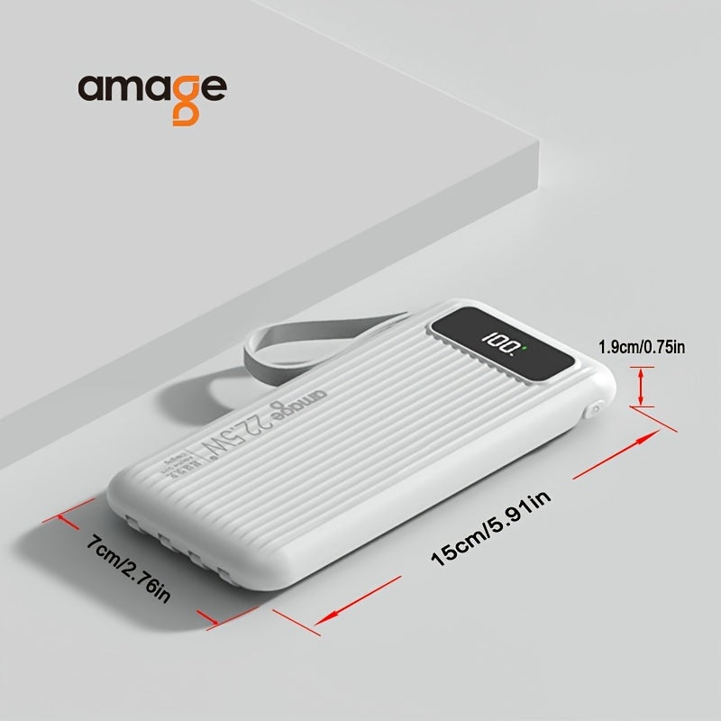 Amage 10000mAh PD22.5W Portable Power Bank with LED Power Display, QutdoorEmergencyBackup Battery Pack, USB/Type-C/Micro Interface, Suitable for LPhone, Android And OtherMobile USB-A Output Compatible with Mobile DigitalElectronic Devices