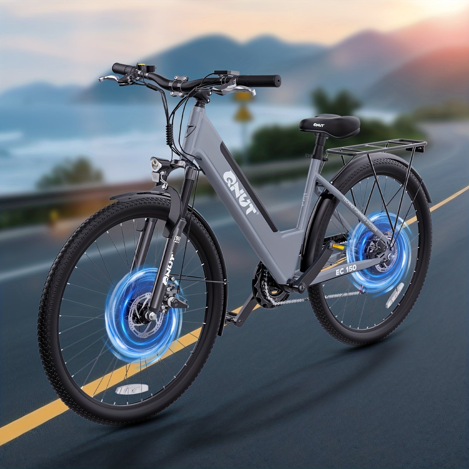 350W电动城市自行车，成人购物车配备48V 10.4AH可拆卸电池，跨骑式购物电动自行车，穿裙子、穿裤子或拎包出行皆便利。终极通勤利器，送给长辈与年轻人的心意之选