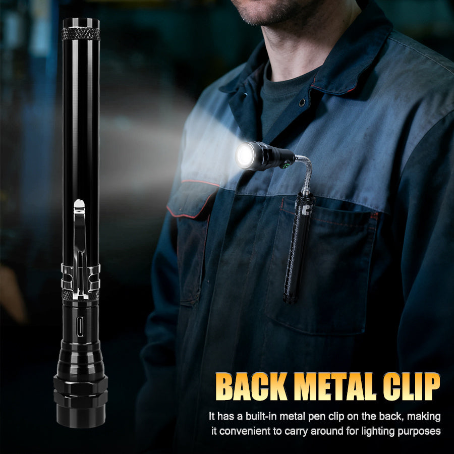 2025 New LED Flashlight, Telescopic Triple Lamp Head, Freely Adjustable Angle, Type-C Charging, Strong Magnetic Metal Clip, Super Bright Work Light Handheld Flashlight, Emergency Light with Scale Ruler