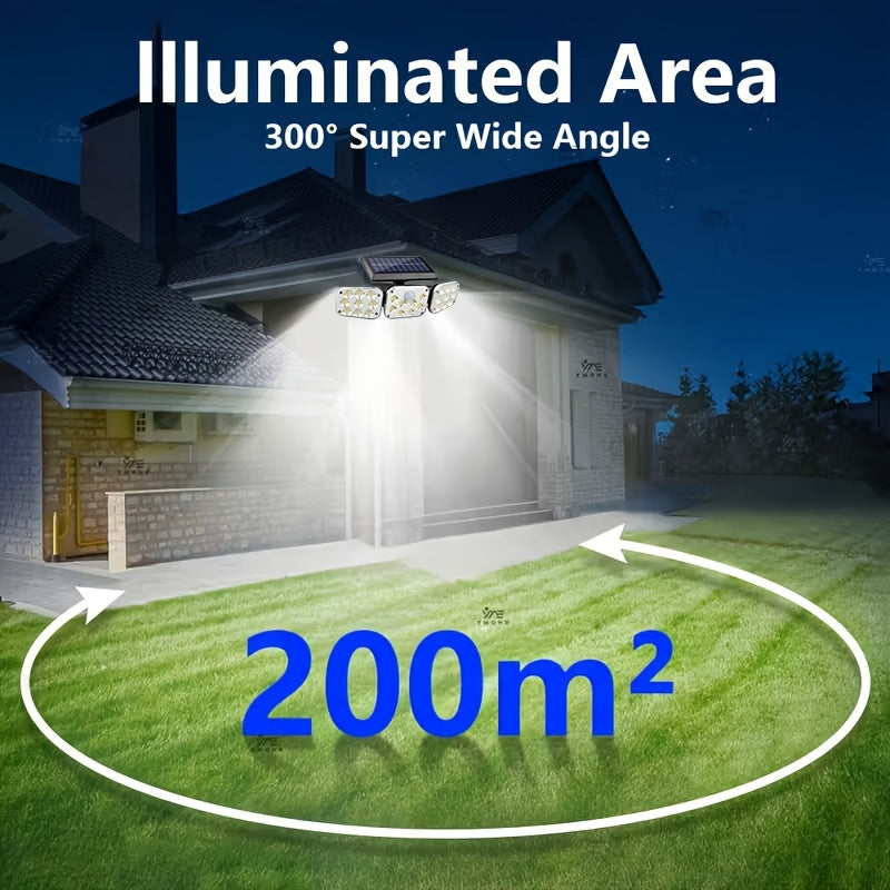 One-Piece, Equipped with 3 Rotatable LED Heads, Total 138 LED Beads, Wireless Sensor Solar Light; 270° Wide Angle Illumination, All-Round Security Outdoor Solar Spotlight, Semi-Flush Mount Plastic Wall Light, Solar Powered, No Wiring Needed
