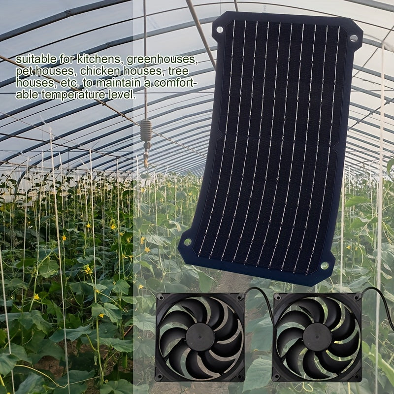 Solar Panel & Solar Fan Set, 20W Black Dual Fan, Solar Powered Outdoor Air Circulation Ventilation Exhaust Kit, Suitable for RV Travel, Camping, Pet House, Window, Chicken Coop, Greenhouse, Shed