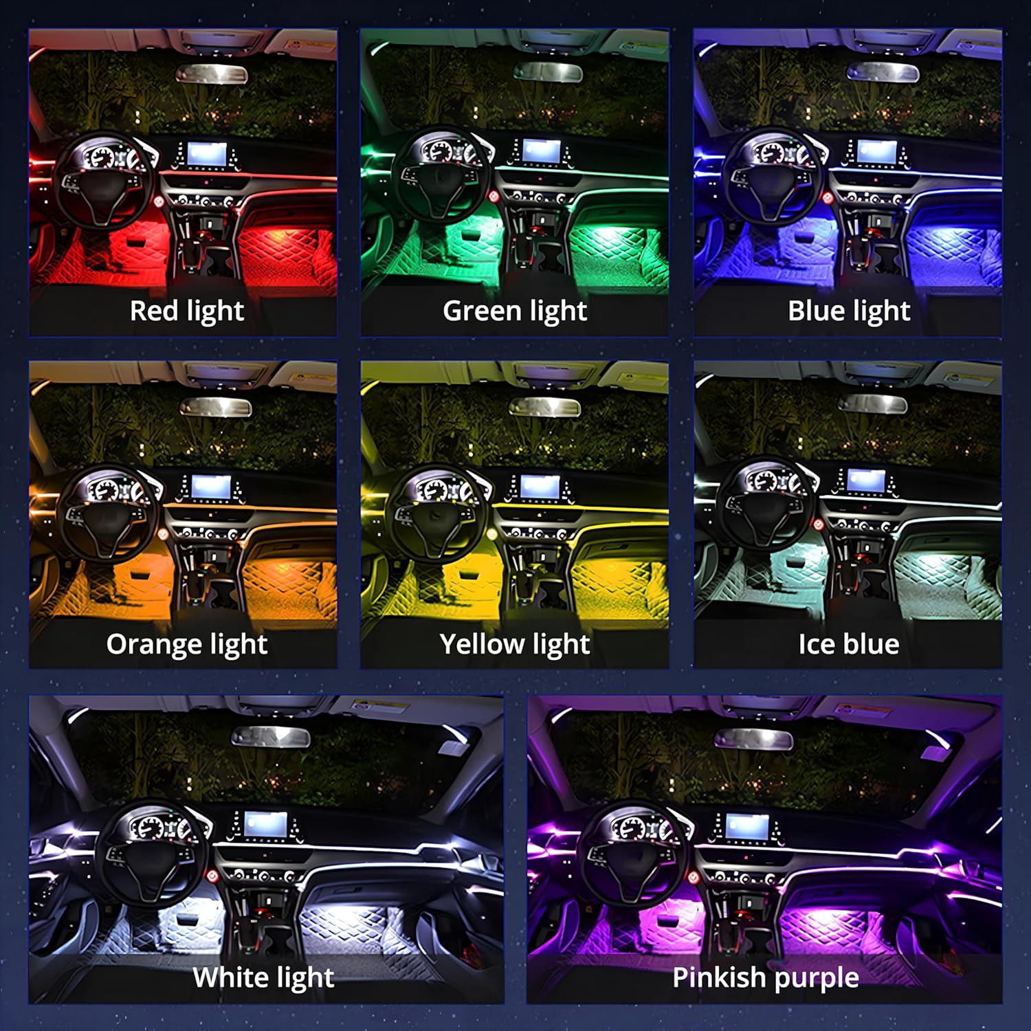 4合1 5050 SMD 48LED RGB 车内氛围灯条，适用于仪表盘下、脚部等区域，带车用插头和20键控制，适用于汽车、卡车、ATV、UTV、房车