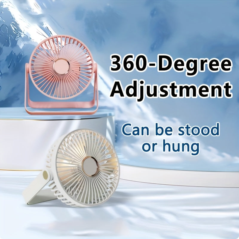 Portable Powered Desktop Hanging Fan, Pink & White Available, 3-Speed Quiet Adjustment, 360° Foldable Design with Sleep Light, Multifunctional Ultra-Slim Cooling Device for Home Office Travel