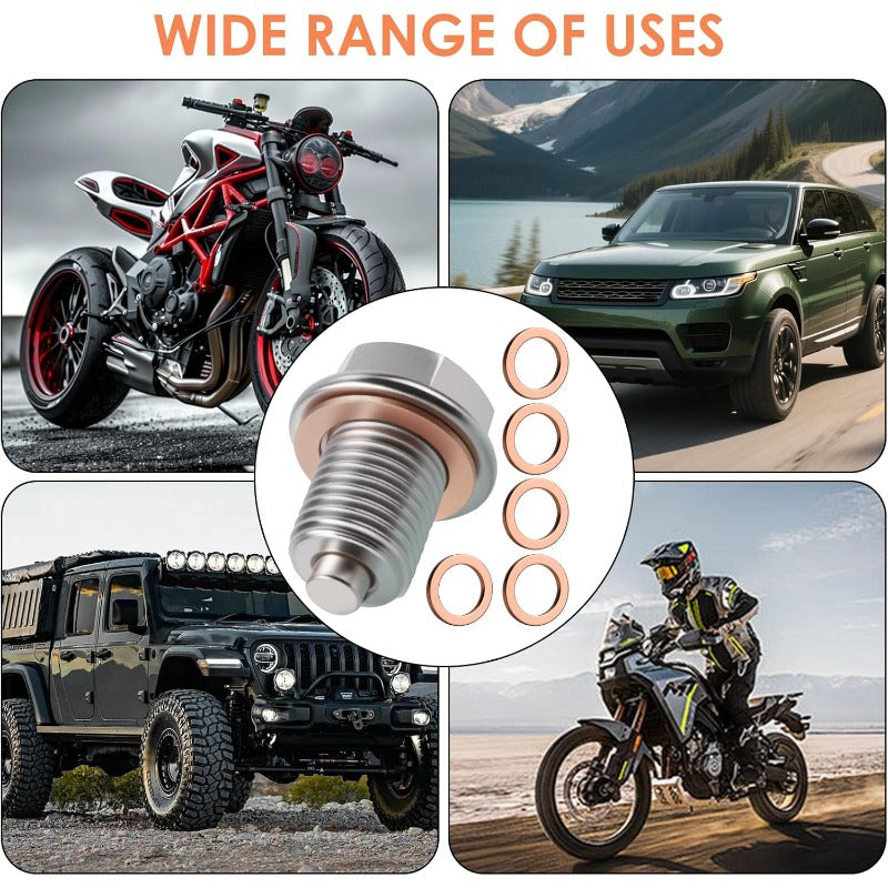 1 Set Magnetic Oil Drain Plug, M16 x 1.5 Stainless Steel Oil Pan Drain Nut Bolt with 5 Copper Crush Washers, Universal Oil Plug Replacement for Most Cars, Motorcycles & Boats