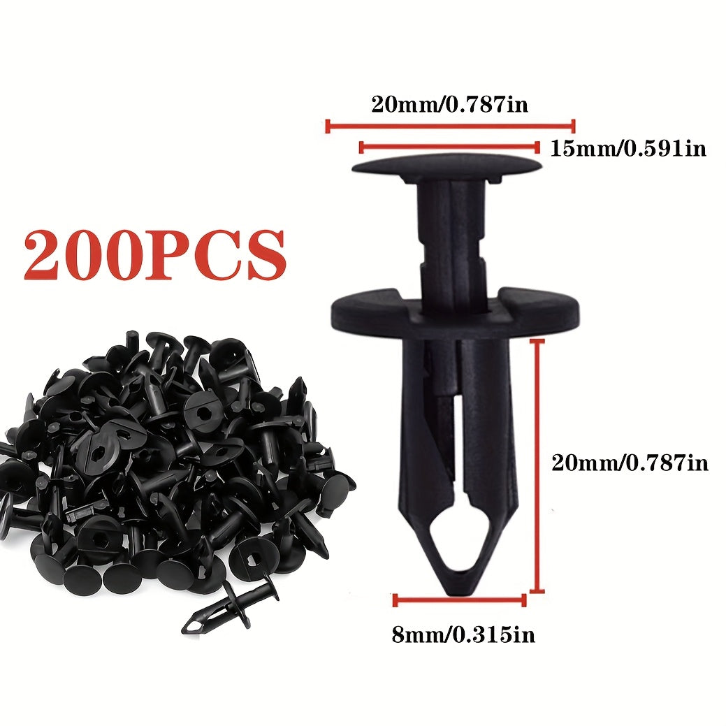 200PCS 8mm Plastic Push Rivet Fasteners, Bumper Pin Auto Clips Plastic Fastener Kit, Common Size Auto Push Rivets, Universal Plastic Panel Clips, Assorted Body Plastic Push Pins