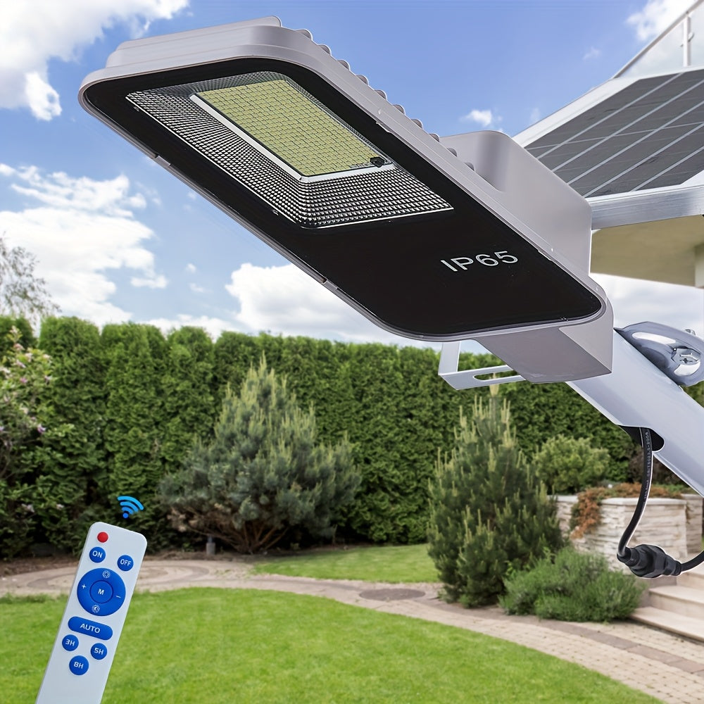Upgraded Solar LED Street Light with Remote Control, Dusk-to-Dawn Automatic Illumination, Polished Metal Surface, Glass Lampshade, Commercial Wall-Mounted Outdoor Light, Commercial Street Light, Modern Outdoor Light, Energy Saving LED IP65  fr