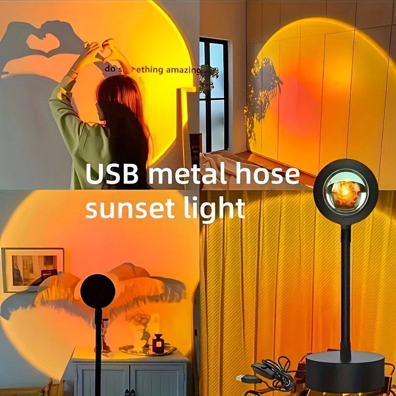 Sunset projection lamp photo ambiance light, metal flexible hose sunset red table lamp, room atmosphere night light