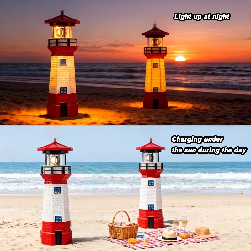 olar Lighthouse Garden Outdoor Statue, IP44 Waterproof, Solar Outdoor Light, Automatically Rotating Solar Light, Suitable for Garden, Courtyard, Patio, Ground, Christmas Furniture Decoration, Halloween Decoration, Tabletop Decoration