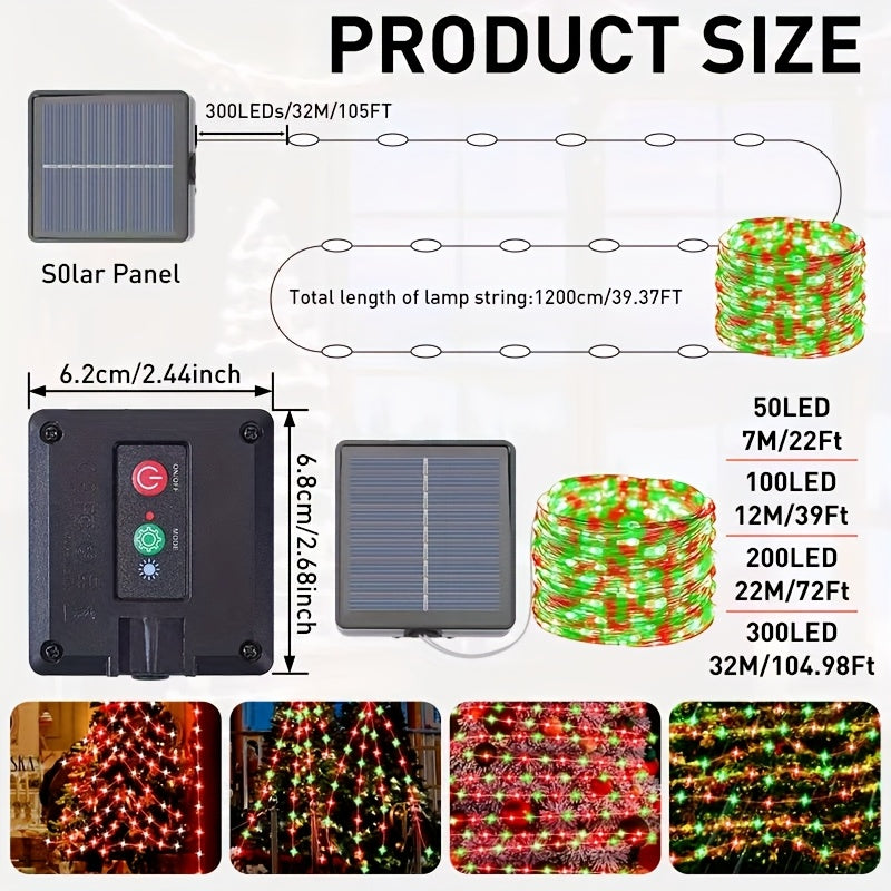 锂电铜线太阳能仙女灯-50/100/200/300 LED, 户外太阳能灯，智能感应-光感，智能开关，户外装饰智能灯，有8个照明模式，适用于花园、庭院、门廊、外墙、树木装饰，复活节、万圣节、圣诞节