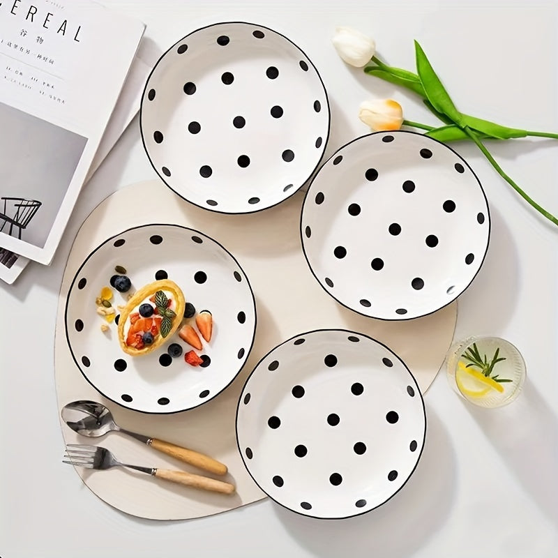 Vintage Polka Dot Ceramic Dinner Plate for Home Use, Microwave & Dishwasher Safe, Healthy Under-Glaze Craftsmanship, Perfect Home Décor & Kitchen Essential