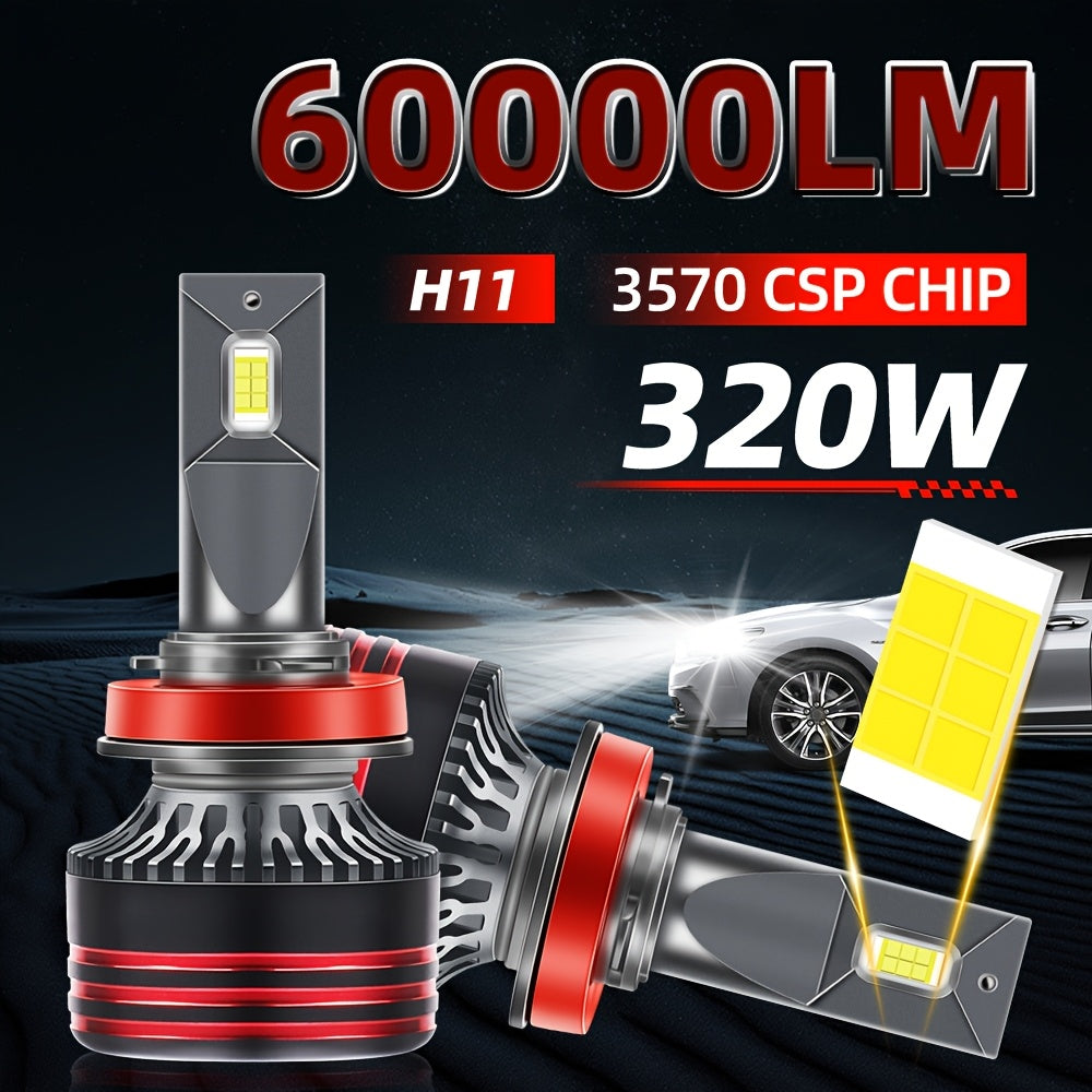 2-Pack H4 H7 9005 9006 H11 H1 H13 High/Low Beam LED Car Headlights, 1000% Super Bright, Canbus External Driver, 320W High Power Bulbs 60000LM, Long Life Fast Cooling Fan