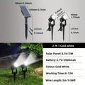 Outdoor solar spotlights, available in 2/4-pack, offering warm white and cool white options, suitable for landscaping, Christmas decoration, and illuminating yards, trees, gardens, ponds, and pool areas