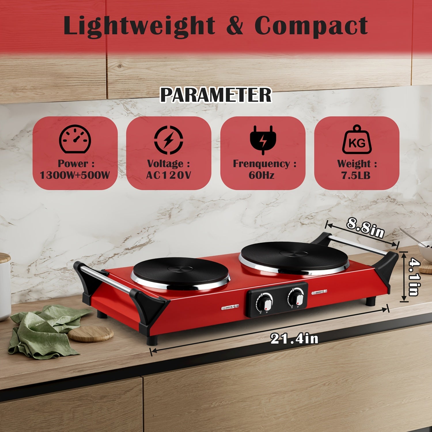 1800W Double Burner Electric Stove with Infrared Ceramic Cooktop, Dual Independent Controls & Cool-Touch Handles – A Portable Hot Plate for Home, Dorm, Camping & RV, Featuring Rapid Heating & Easy-Clean Surface