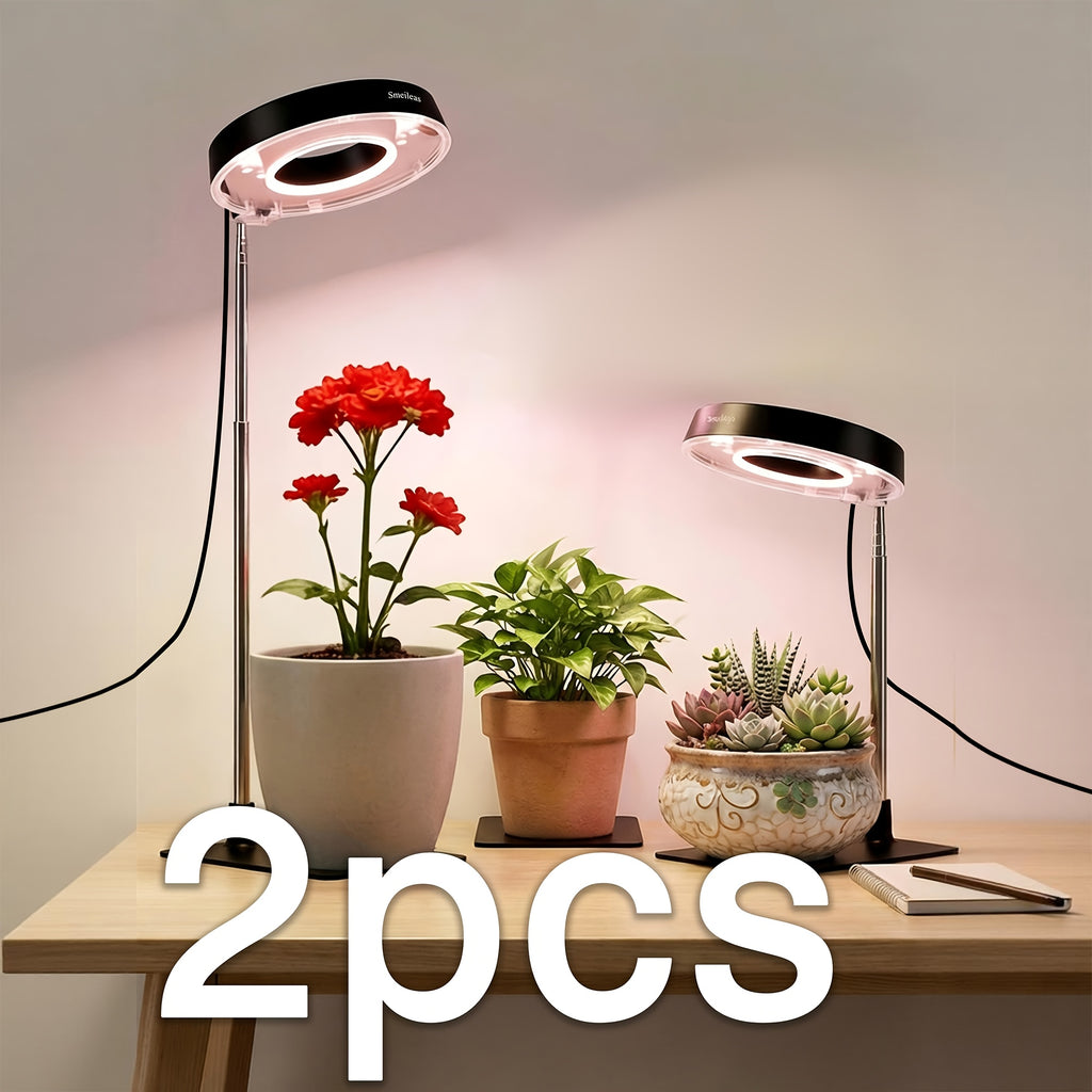 2-Pack Smeileas Seedling Grow Light (with Base), Full Spectrum Supplemental Light, 3/6/9H Auto Timer, 4-Level Dimmable, 360° Magnetic Lamp Head, for Indoor Cilantro, Aloe, Strawberry & Small Plants