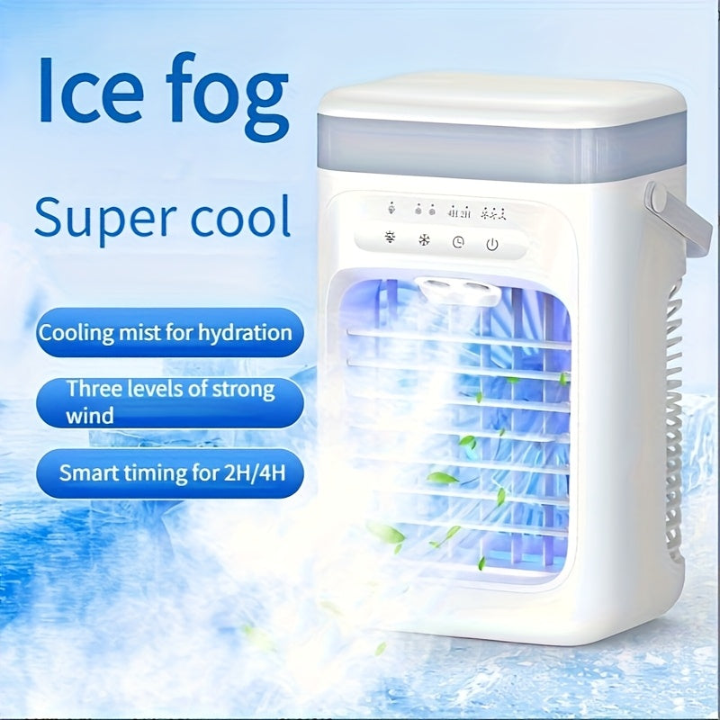 Household Bedroom Mini Desktop Portable Air Cooler Fan, Water Ice Adding Dual Spray Heavy Mist Cold Wind Fan for Camping Travel Summer Use