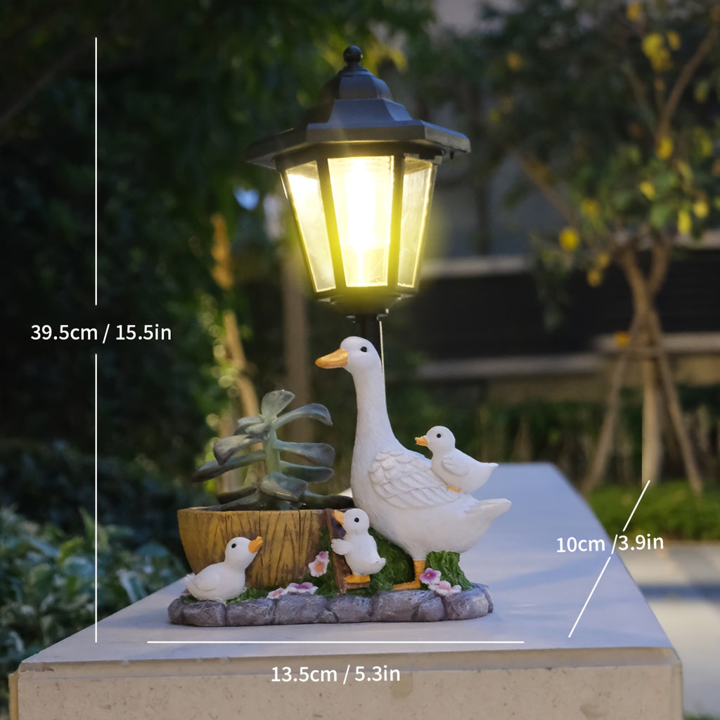 One Set Solar Light Outdoor Statue of Duck with Flower Basket, Courtyard Goose-Shaped Garden Decoration, Outdoor Lawn Decor, Large White Goose Home Decoration with Flower Basket, Ideal Gift to Enhance Outdoor Atmosphere
