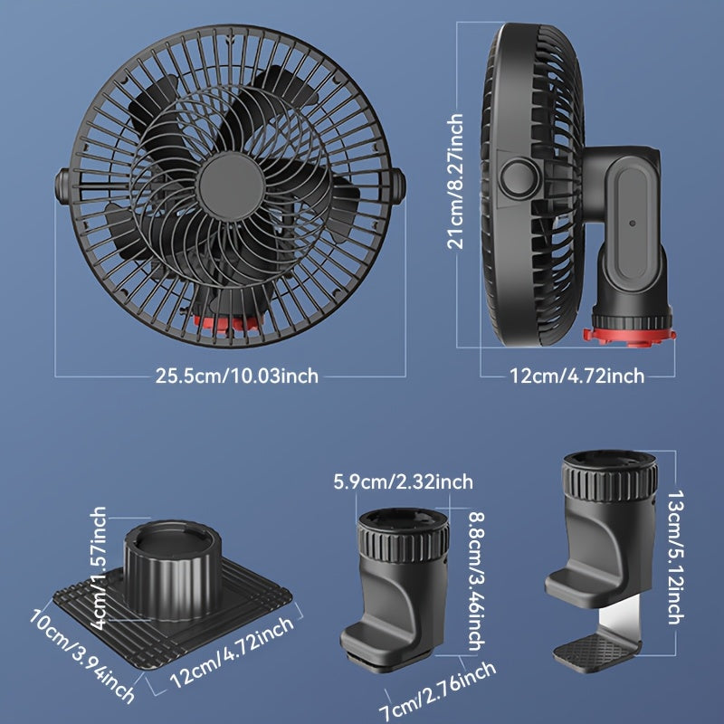 Portable Air Cooling Fan, High-Power Car Fan, 3-Speed Adjustable, Low Noise, Suitable for Sedans, SUVs, Vans and Trucks