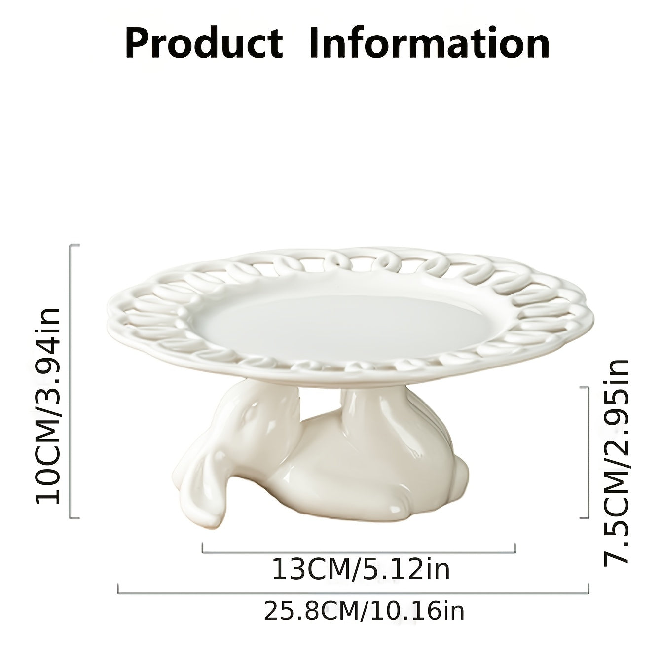 Ceramic Rabbit Cake Tray Dessert Stand Deep Fruit Plate, Ideal for All Kinds of Party Snack Trays, European Creative Decorative Storage Display Pierced Tray/ Fr: Plat à gâteau en céramique lapin, Support à desserts, Plat profond à fruits