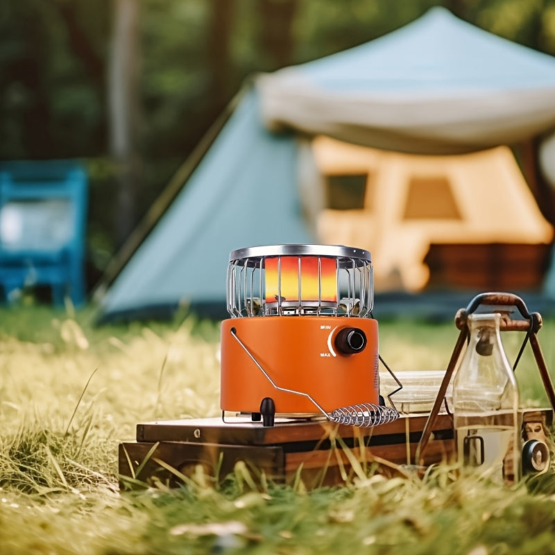 9000 BTU Adjustable Propane Heater Stove - 2-in-1 Indoor/Outdoor Portable Gas Stove, Ideal for Camping, Cooking & Emergency Preparedness, Compact 10.7 x 7 Inch Design, Orange & Blue, Adjustable Flame Control, Durable Stainless Steel Construction