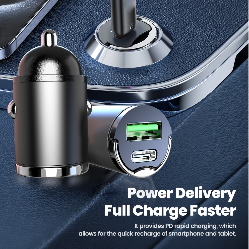 100W Fast Car Charger, Type-C Quick Charge, Ultra-Mini Pull-Ring Design, PD3.0 Dual-Port Adapter, Compatible with iPhone 14/13 Pro Max, iPad, Samsung, MacBook – No Battery Required