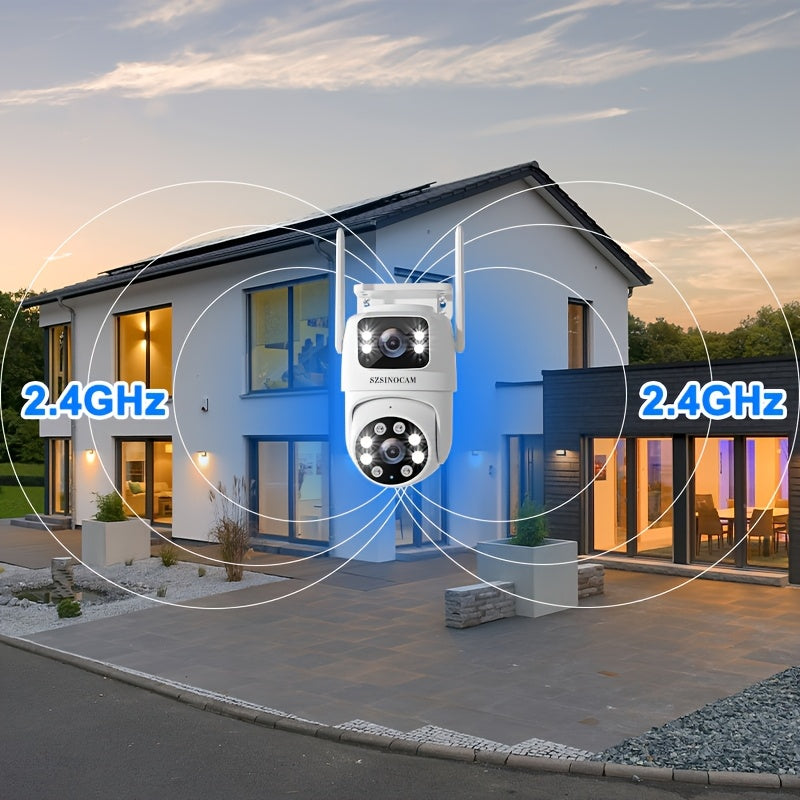 IP66 双镜头户外 WiFi 安防摄像头 2.4GHz 无线 IP 摄像机 AI 人形追踪 全彩夜视 双向语音 云台旋转 家庭监控