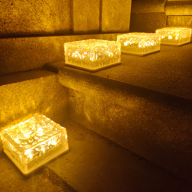 3/6 Pack Solar Ice Cube/Brick Light, Sensor Courtyard Light, Suitable for Patio, Balcony, Outdoor Garden, Sidewalk and Walkway; Transparent Square Resin Paver Light; Recessed Ground Lawn Light