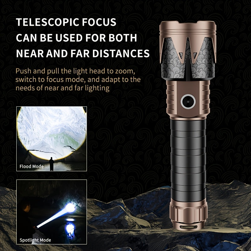 SKYFIRE Mini Flashlight Powerful LED Light Unique Pattern Effect Retractable & Zoom Function 6 Levels Brightness Adjustment Ideal for Outdoor Camping Farm Patrol