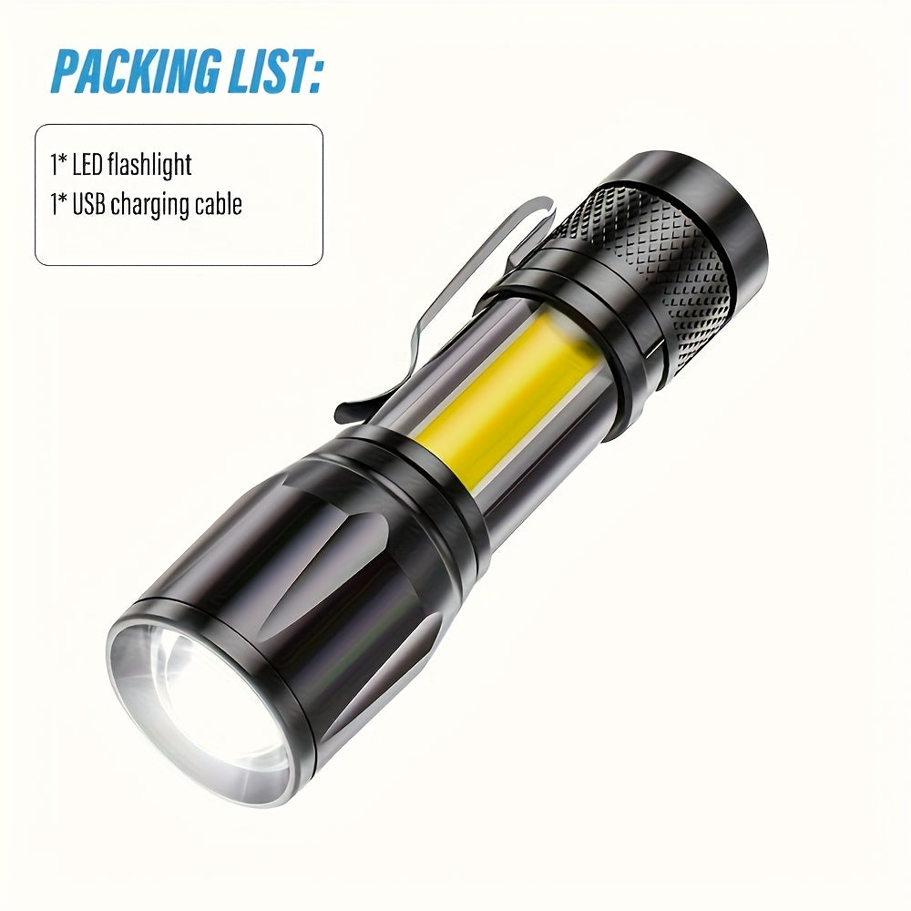 High Bright Mini Handheld Flashlight Rechargeable Camping Light Portable LED Light with High Bright COB Side Light Multiple Lighting Modes Retractable Zoom for Outdoor Camping Fishing