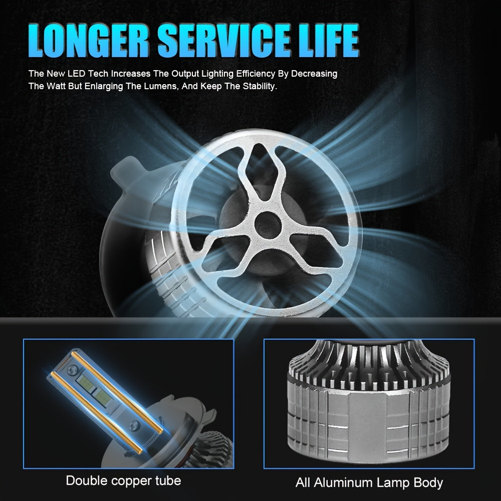 路普奥 H4 LED 头灯灯泡 - 40000LM，600% 更亮6500K 冷白光，双铜散热片，涡轮冷却，可兼容Canbus，12V-24V，铝制，2件装
