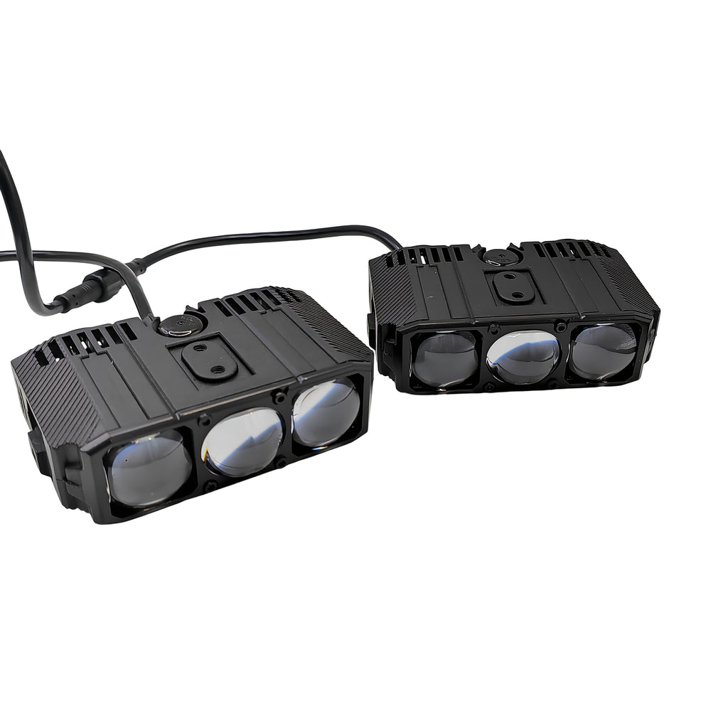 E06L New Car Light, Three-LED First Generation, Spot Beam Model, White/Yellow Dual Color (with Reflector Cup), 85W, for Motorcycle & Scooter Modification, Integrated High/Low Beam, 2-Pack