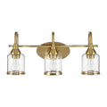 Twilight three-light brushed gold modern vanity light 22"W × 10"H × 7.48"E, with clear glass