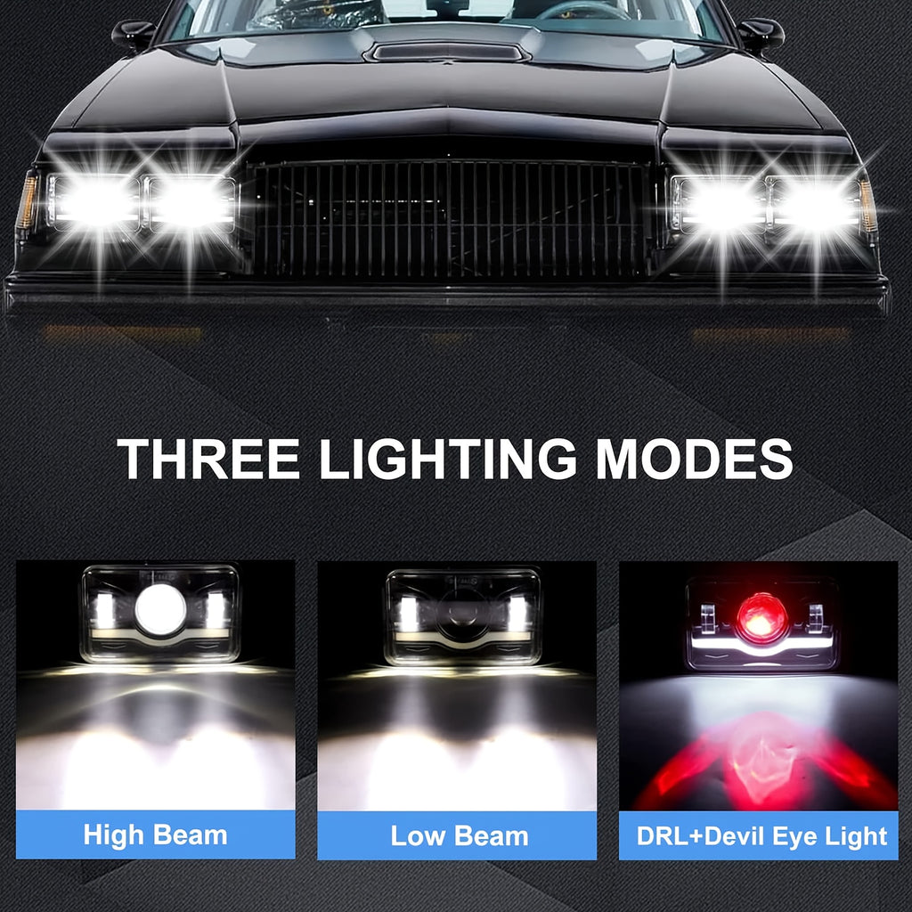 4x6 Inch LED Headlight High/Low Beam Daytime Running Light Square Turn Signal Light Fit for GMC Chevy Car Jeep Motorcycle Truck Front Light 12V 24V