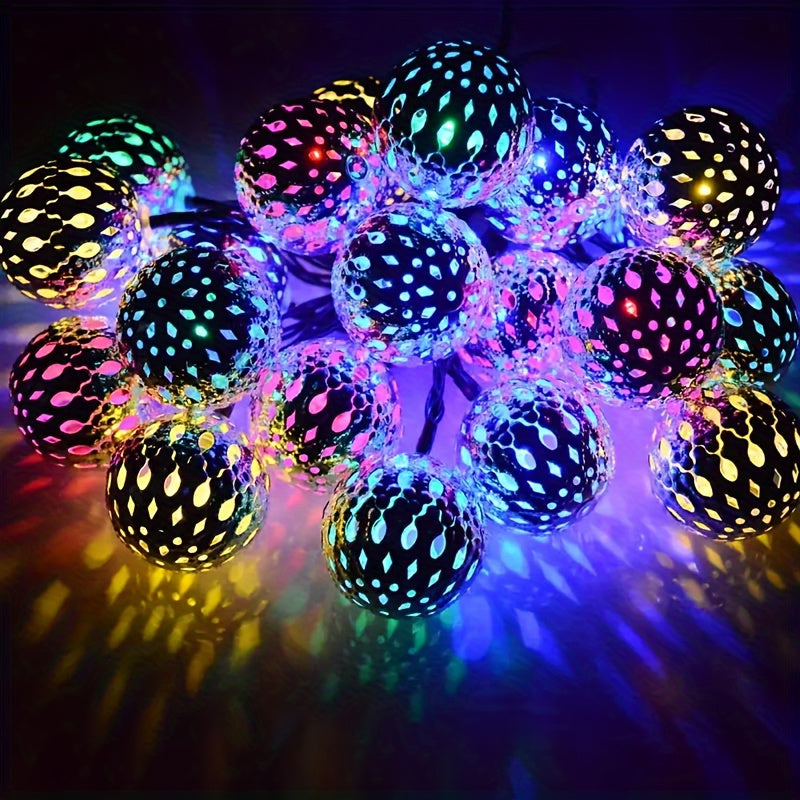 1 套，摩洛哥球串灯（4.92 英尺 10LED/9.84 英尺 20 LED），金属球体，电池供电-不包括电池，适合婚礼派对、生日、圣诞节、家居卧室装饰、节日配件
