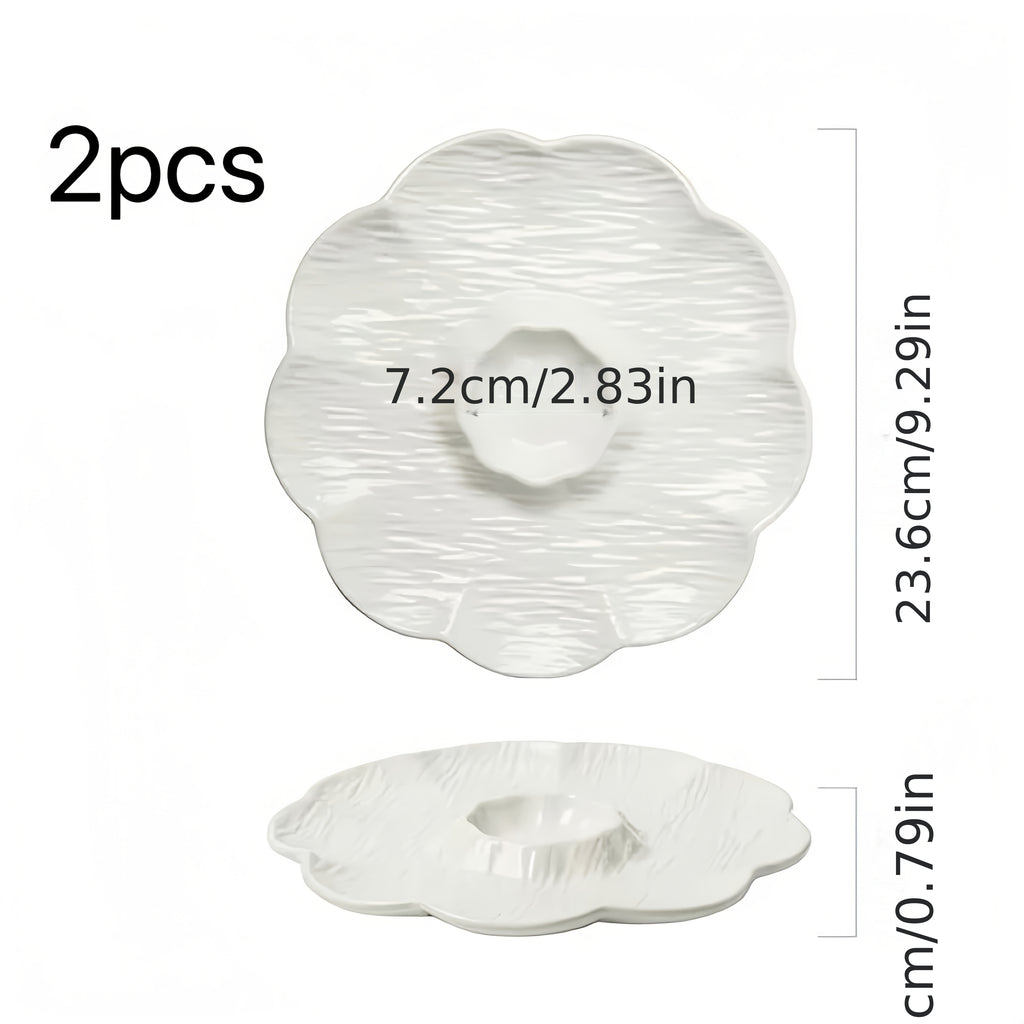 2pcs Novel Multi-Use Plastic PP Dinner Plate with Sauce Dish, Reusable Home Sushi Plate, New Year Dumpling Plate – Perfect for Dumplings, Deviled Eggs, Noodles, Vegetable Platter, Sushi, Tacos, Salsa, Deli, BBQ Breakfast Dips