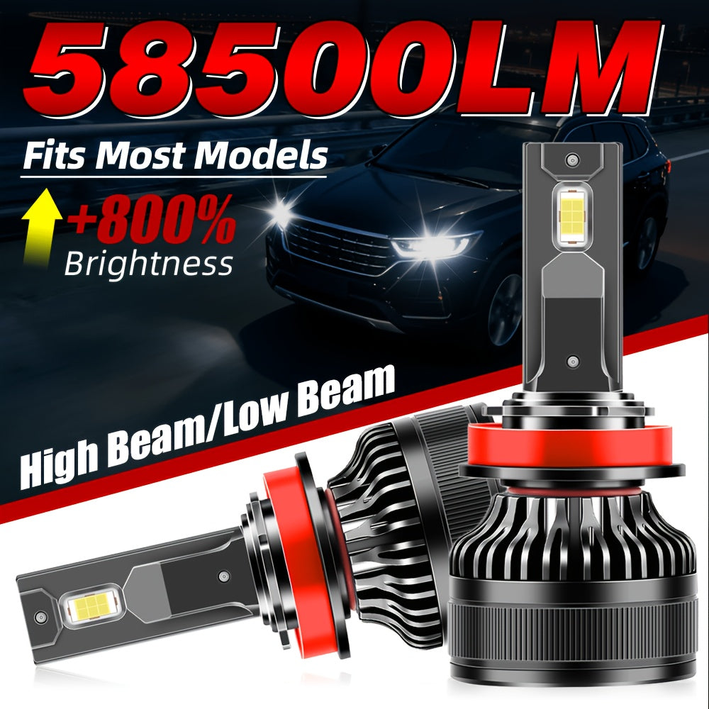 2-Pack Practical Headlights High Power 180W 58500 Lumens High/Low Beam Dual Mode 6000K Color Temperature LED Bulbs Models H1 H4 H7 H11 9005 9006 Fits 12V/24V Voltage 360° Beam Angle 1000% Brightness