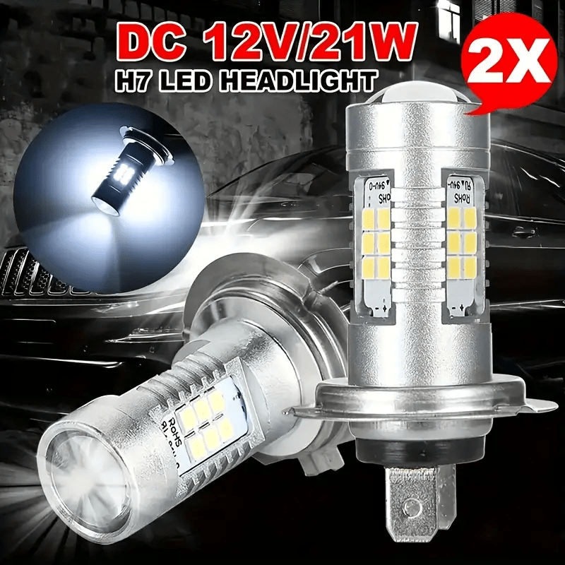 2Pcs H7 LED Headlight Bulbs - 6000K Super White, 12V/24V Compatible, High/Low Beam, Auto DRL, Enhanced Visibility and Safety, Vehicle Lighting Upgrade, Stylish Bulb Design, Durable Bulb Structure, No Battery