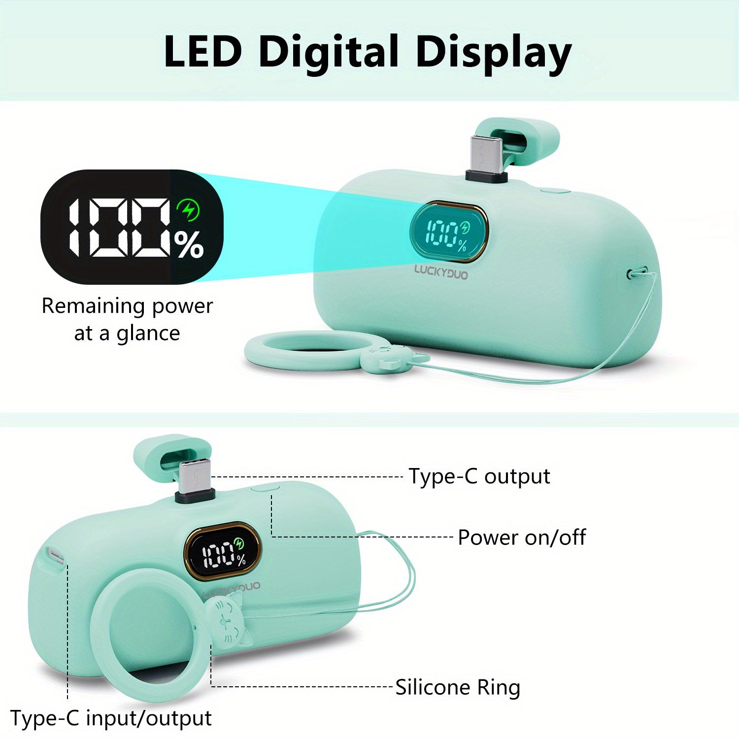 Portable Charger for iPhone 16/ 15, 5000mAh USB-C Power Bank with 20W PD Fast Charging Built-in Type-C Connector, Mini Portable Battery Phone Charger for iPhone 16/ 15/ Samsung Galaxy/ LG/ Huawei