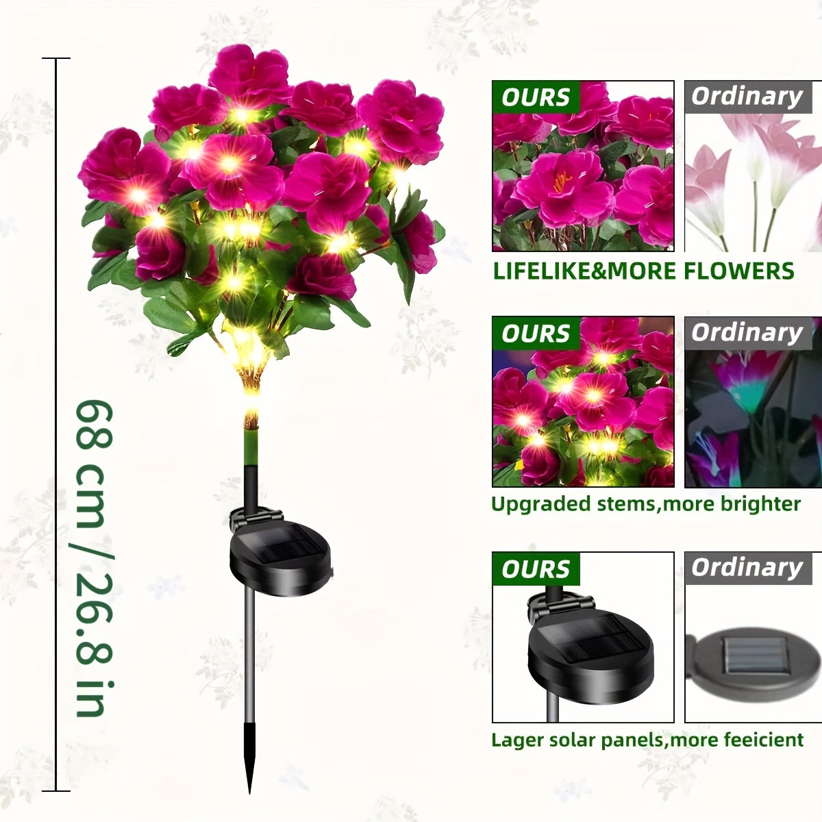 Outdoor Solar Garden Light, Solar Azalea Light for Solar Pathway Light, Courtyard Lawn Patio Garden Decoration (Warm Light)