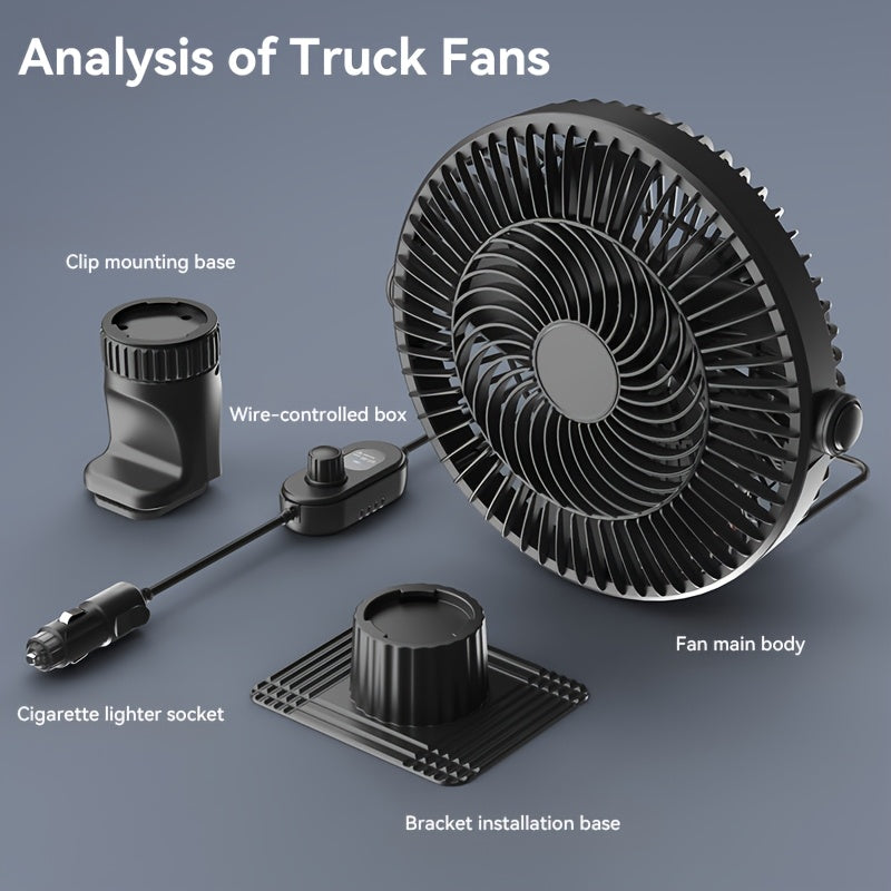 Portable Air Cooling Fan, High-Power Car Fan, 3-Speed Adjustable, Low Noise, Suitable for Sedans, SUVs, Vans and Trucks